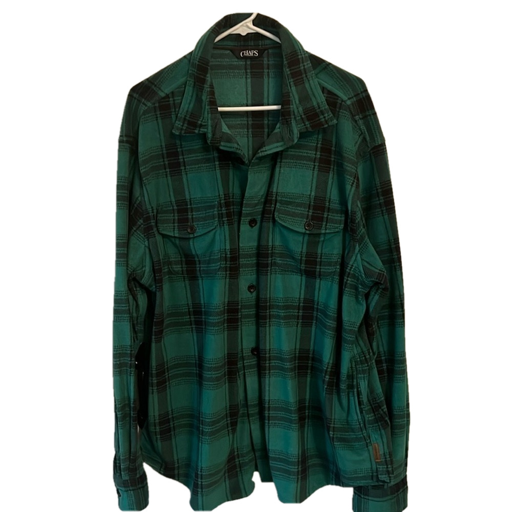 CHAPS MEN’s Button down XXL soft long sleeve green plaid Shirt with side pockets